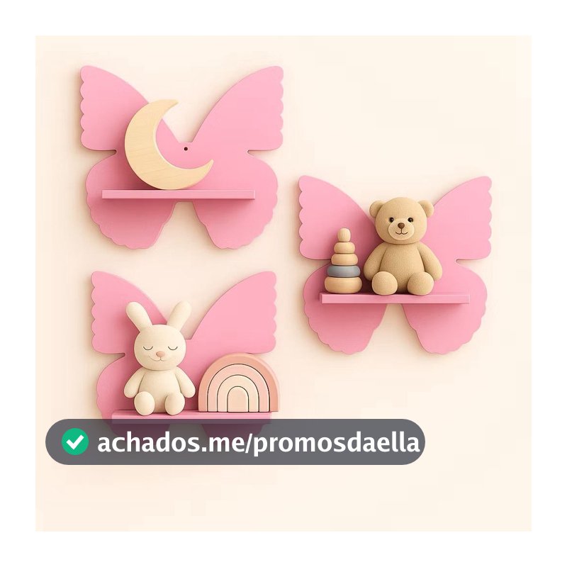 Kit 3 Nichos Prateleira Borboleta Para Bebê Infantil Quarto e Sala