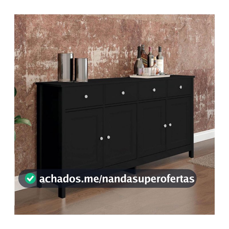 Aparador Buffet Ditália 4 Portas 4 Gavetas R-626 Preto