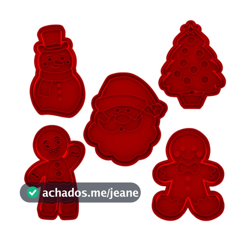 Kit 5 Cortador de Biscoito Natal e Marcador de Biscoito