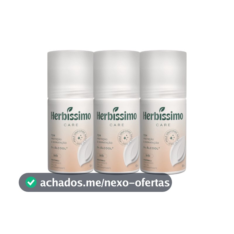 Kit Desodorante Roll-On Antitranspirante Herbíssimo Care Vanilla 50ml (3 unidades)