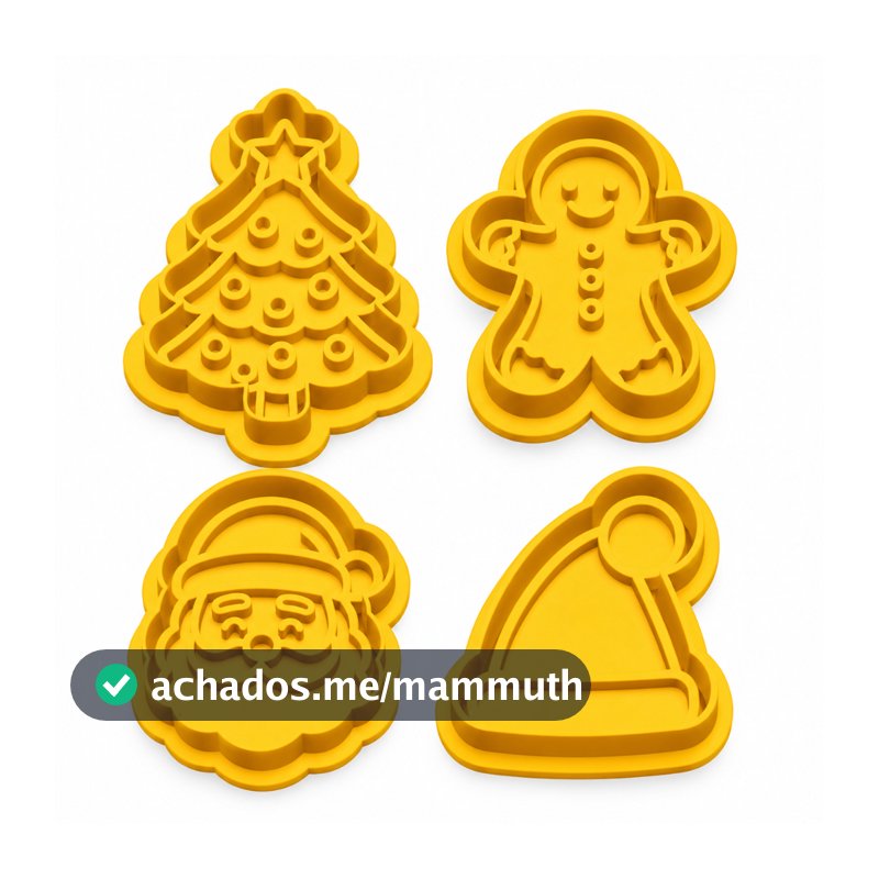 Kit 4 peças Cortador Molde Tema Natal Para Biscoitos, Bolachas, Massinhas Confeitaria Natal Papai Noel