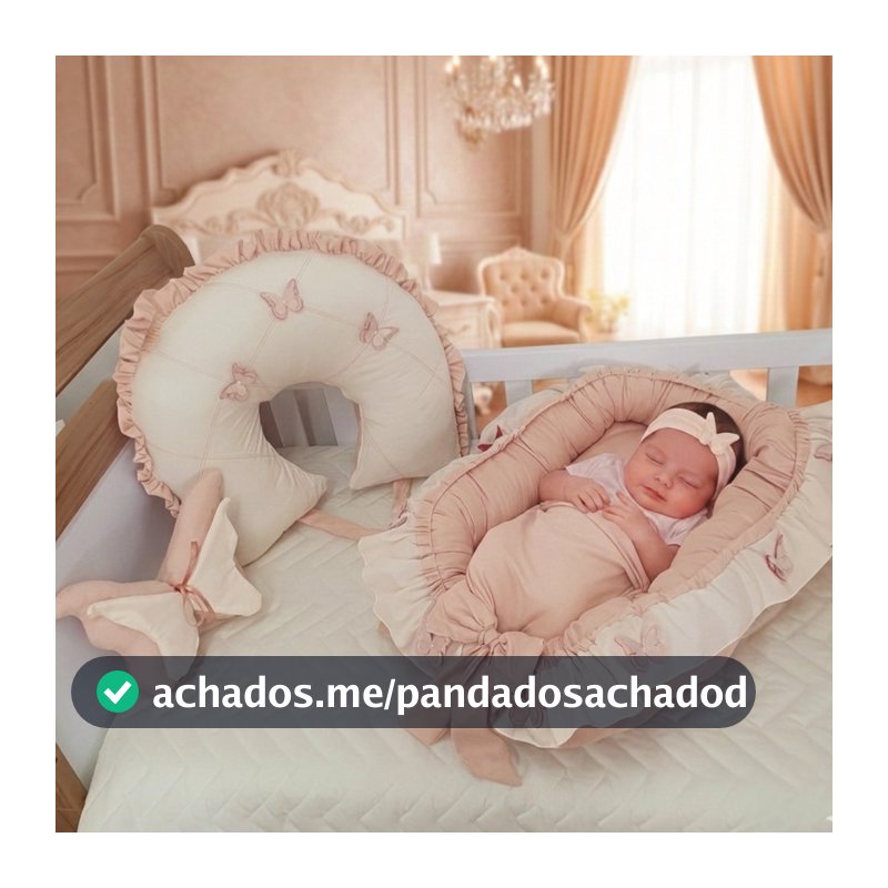 Kit 3 peças Ninho Redutor De Berço com borboletas + Almofada de Amamentação Babado e amarris + Almofada BORBOLETA DE ASA