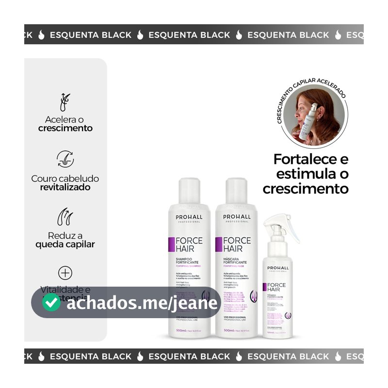 Kit Crescimento Capilar Force Hair Shampoo + Máscara + Tônico 8x