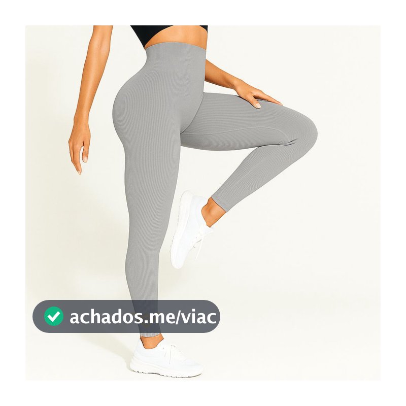 Calça Legging Canelada Premium de Cintura Alta Sem Costura Academia Feminina Elástica e Fitness