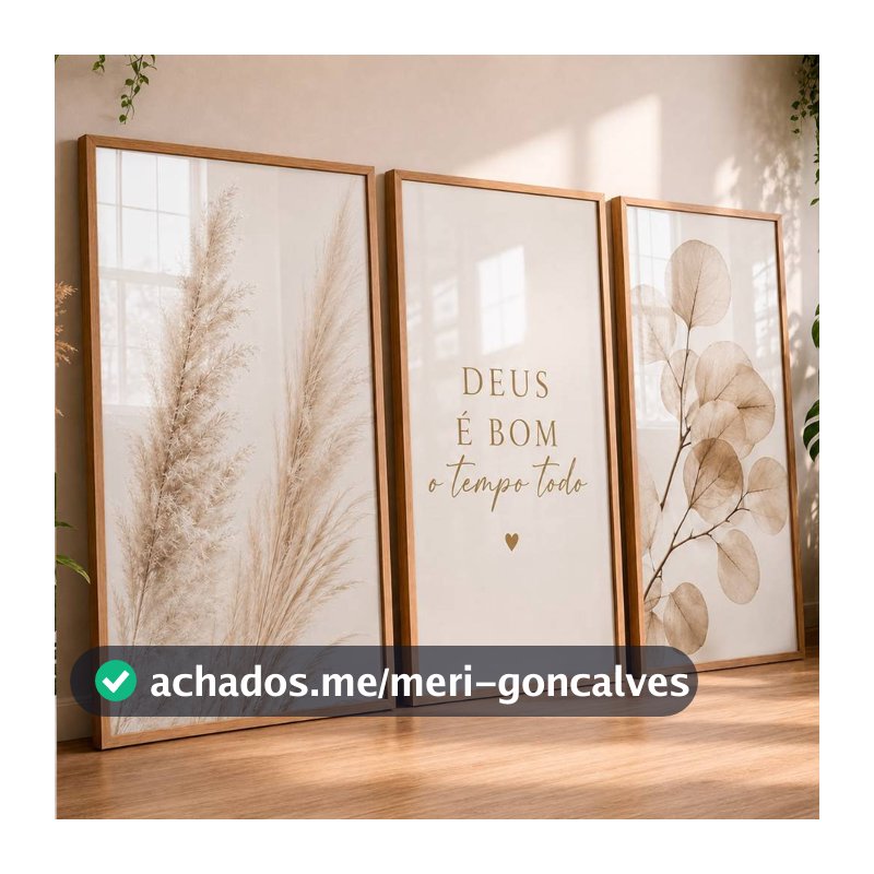 Quadros Decorativos 3 Peças Deus é Bom Floral Fé Cristão Religioso Para Sala Quarto Hall