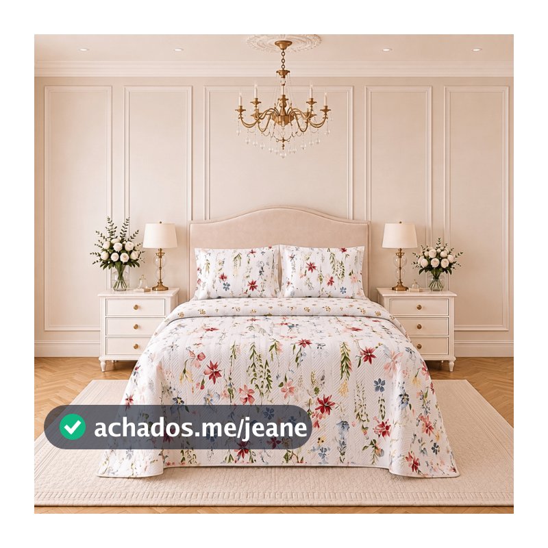 Kit Colcha Cobre Leito Casal Queen King Dupla Face Floral Estampada Matelada Boutis Super Macia