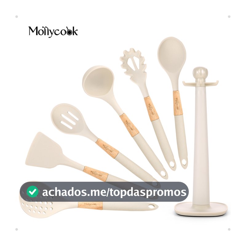 Mollyccok Kit 7 Peças Espatula de Silicone Utensílios Cozinha Conjunto Utensílios Talher de Cozinha Cor Branco