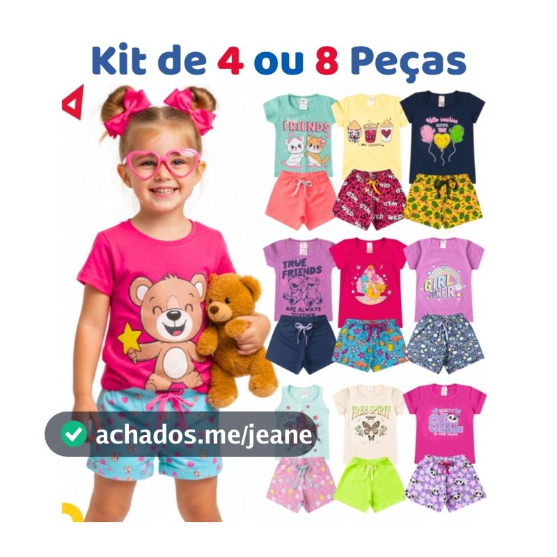 Kit de 4 ou 8 Peças Roupa Infantil Menina Verão Conjunto Feminino Criança Pronta Entrega
