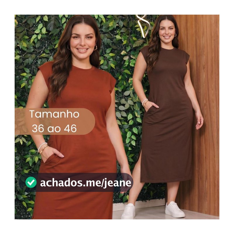 Vestido Feminino Muscle Tee plus size Elegante Casual  fenda lateral e Bolso