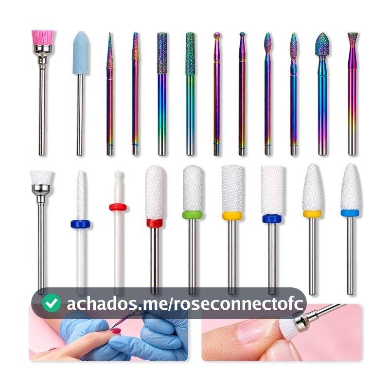 Kit 7/10/21 Brocas para Unhas Cerâmica e Tungstênio 3/32 para Lixadeira Manicure Pedicure Gel Acrigel