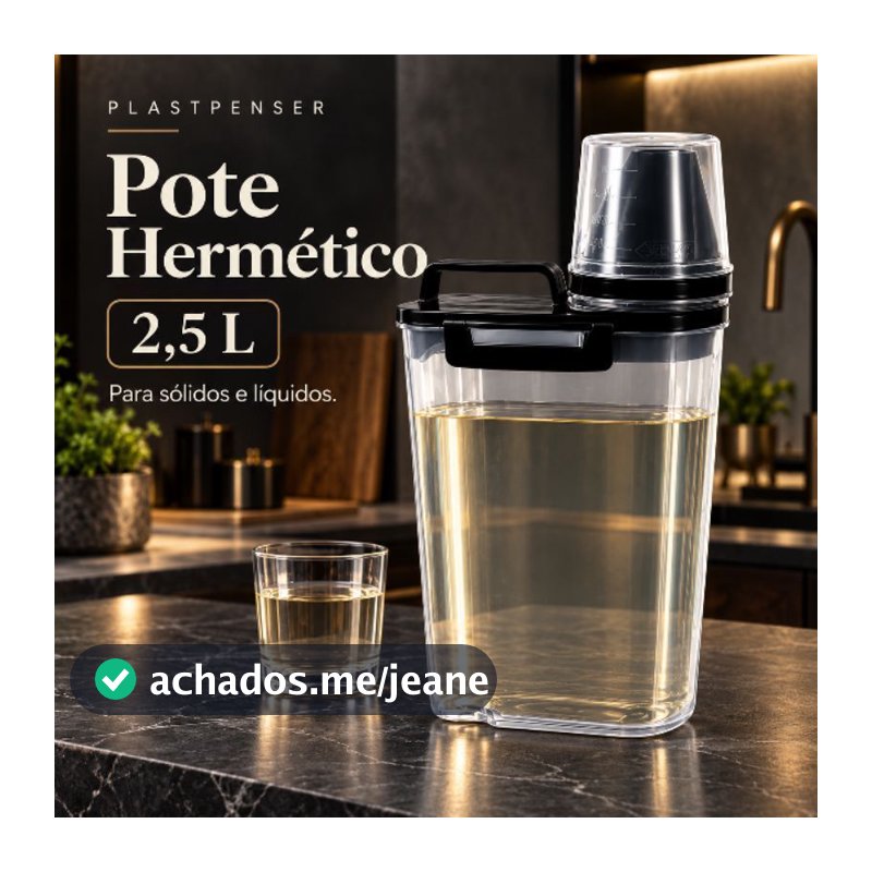 Kit Pote Hermético 2,5L Com Dosador e Copo Medidor Travas Laterais Armazenador de Grãos Liquidos Multiuso