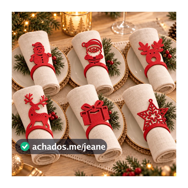 Kit 6 Argolas Porta Guardanapo Natalino | Enfeite para Mesa Posta de Natal
