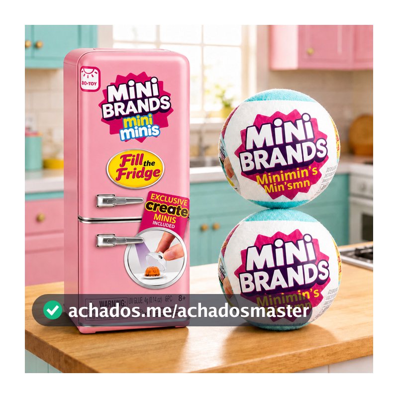 Mini Geladeira Fill The Fridge com 2 Bolas Mini Brands Surpresa Colecionável Rosa Azul ou Aleatória