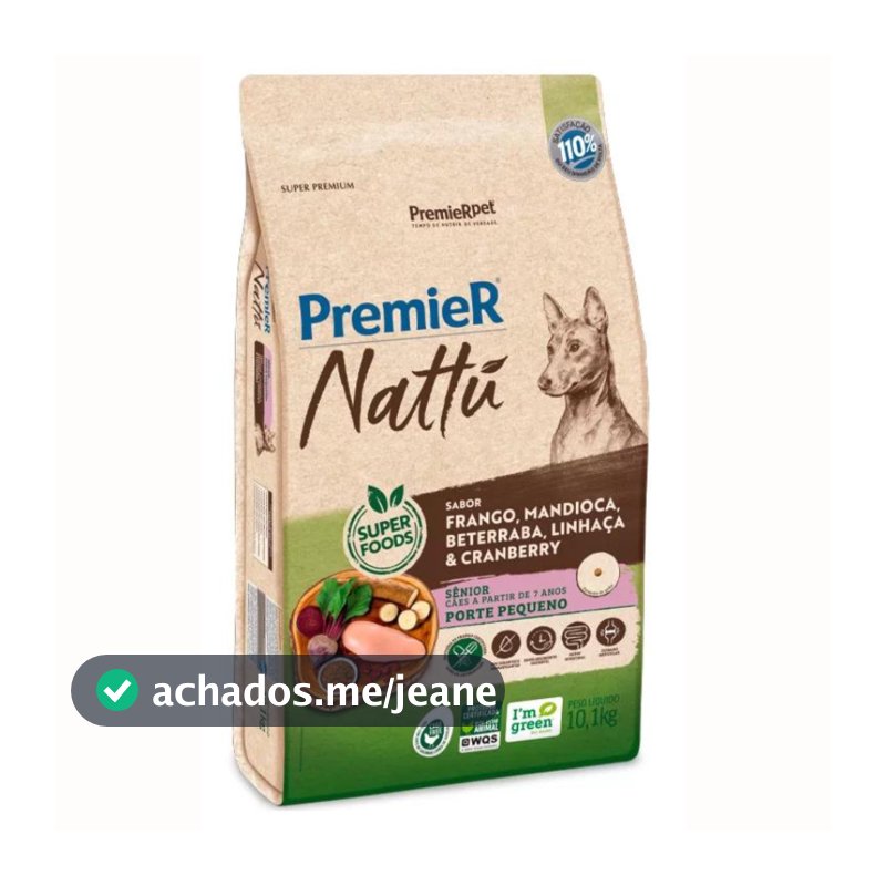 Ração PremieR Nattu Para Cães Sênior Porte Pequeno Sabor Frango e Mandioca 10,1 Kg