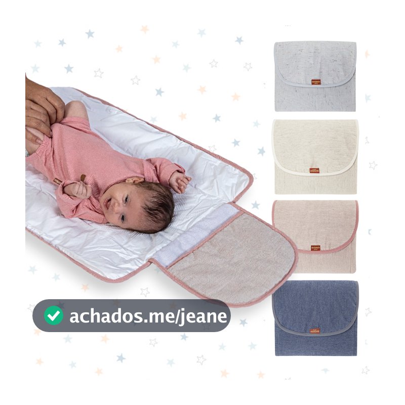 Trocador Portátil Dobrável Linho 100% Algodão Forro Impermeável Com Bolsos