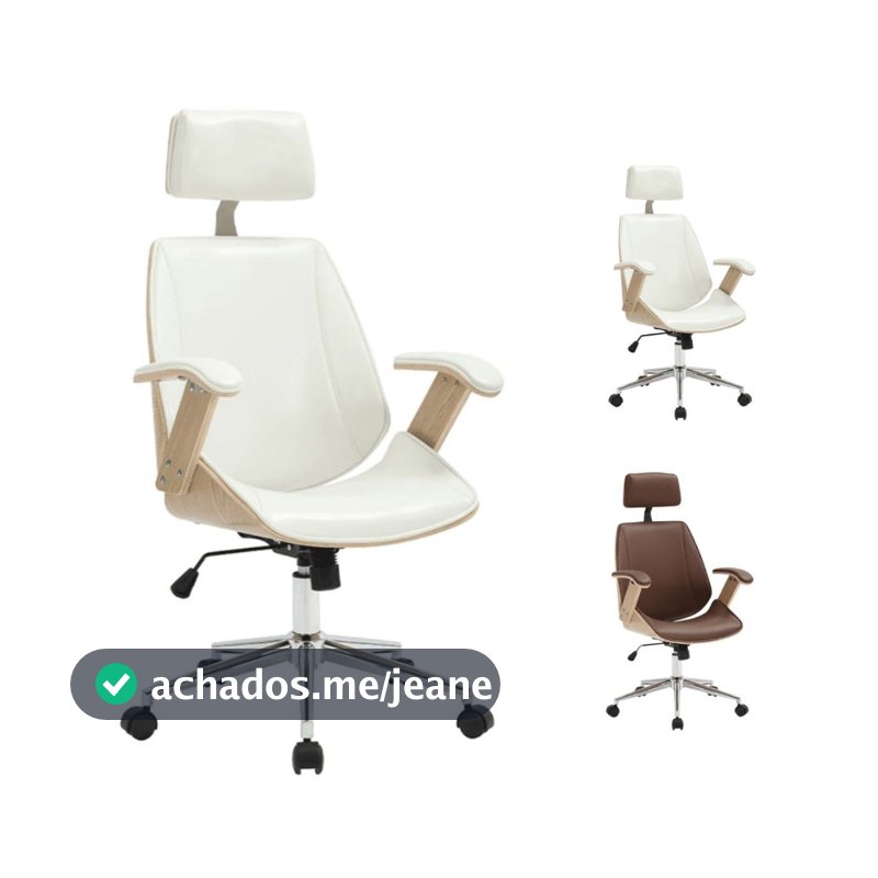 Cadeira de Escritório Ergonômica Presidente Office Lisboa Madeira Natural Rivatti Branca / Marrom