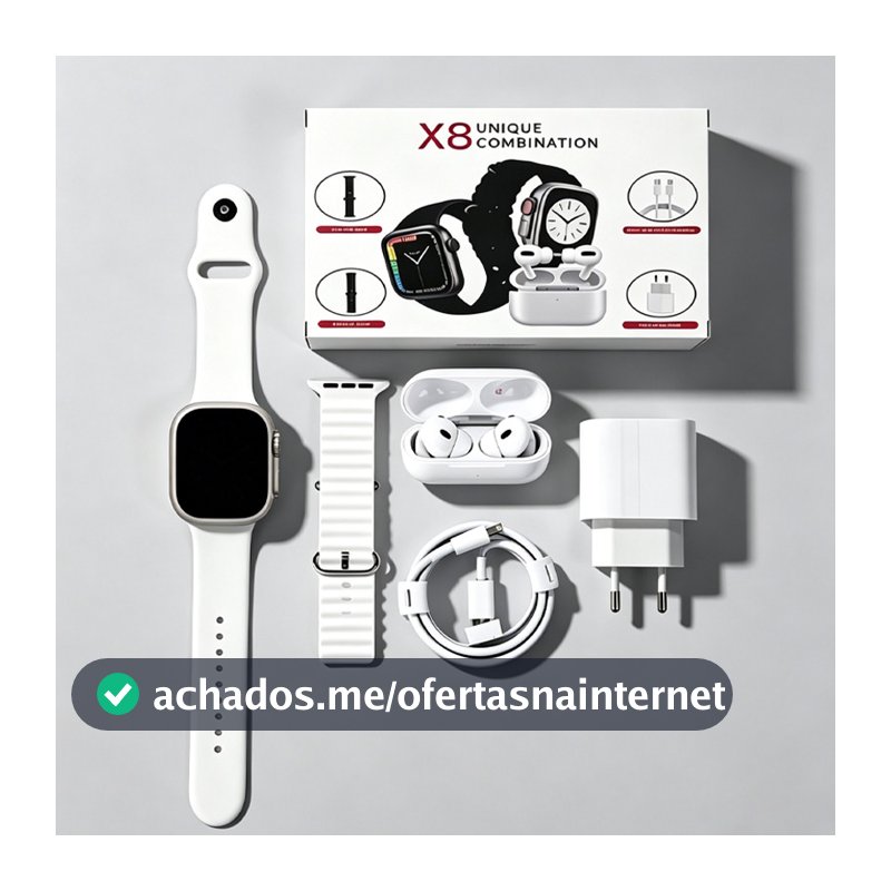 kit Smartwatch Relógio Inteligente 2026 Novo X8 2.2 Polegadas Para iOS Android Completo 6 Em 1 i13 TWS/Carregador