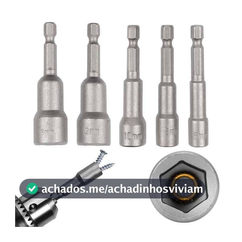 Soquete Canhão Bits Ponta Para Parafusadeira Jogo 6 A 13 Mm Kit 5 Pçs