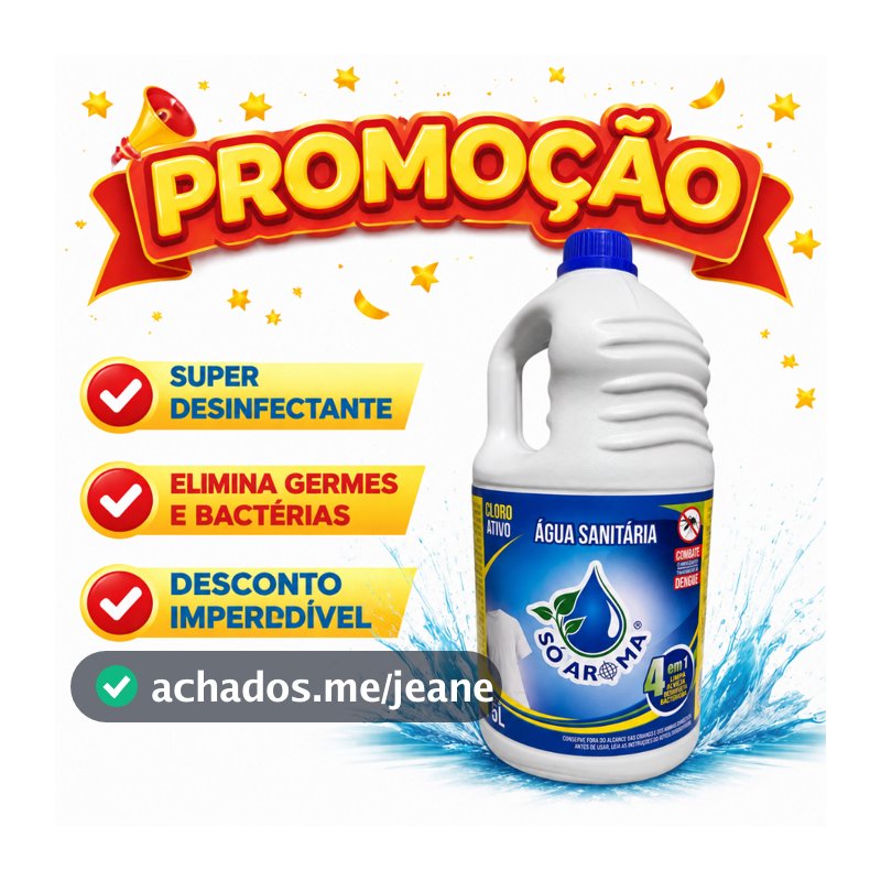 Água Sanitária 5 Litros 2 litros 1 litro  Limpeza Pesada Desinfetante Bactericida Uso Doméstico Só Aroma
