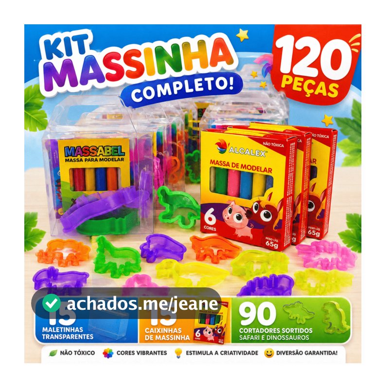 Kit 15 Maleta Maletinha Transparente + 15 Massinha de Modelar + 90 Cortador Modelador Lembranchinha