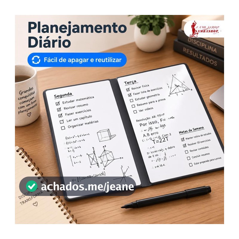 Bloco de Notas Quadro Branco A5 Pequeno Apagável Portátil com Caneta Modelo CC007 para Escritório e Mesa em Casa