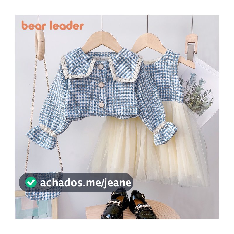 Conjunto De Roupas Para Meninas Líderes De Ursos 2-6 Anos Primavera Outono Colete De Malha Lisa + Casaco + Saco 3 Pcs De Festa Bebês