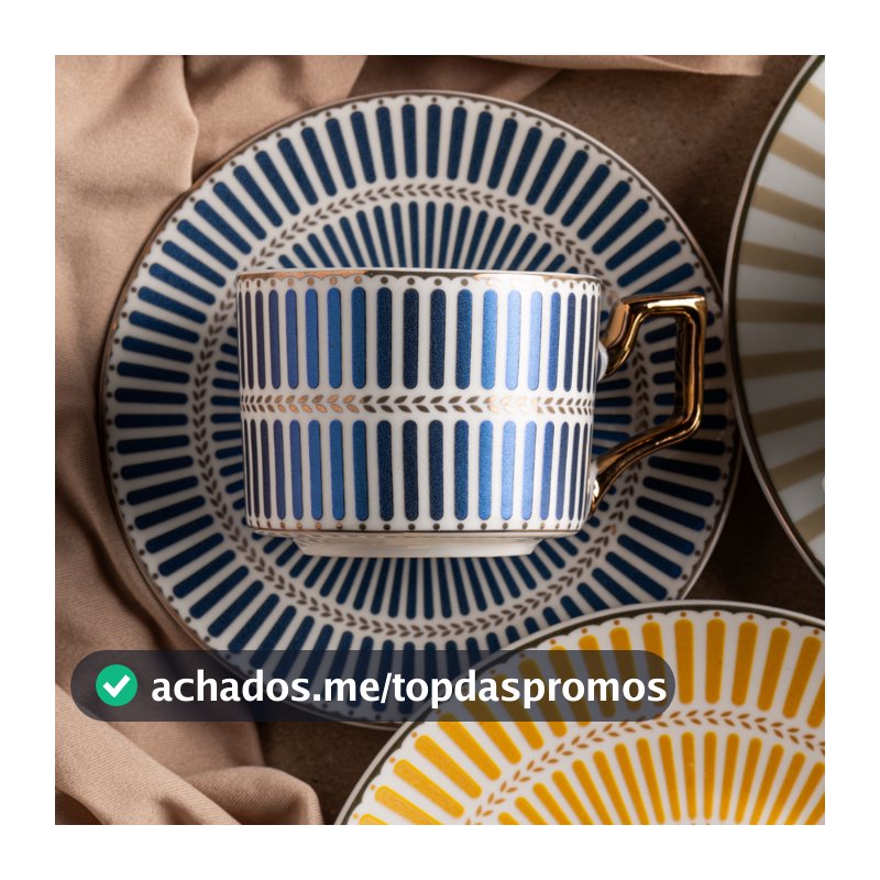 Jogo de 4 Xicaras para café Olimpo em new bone china Amarelo Azul Verde Rosa