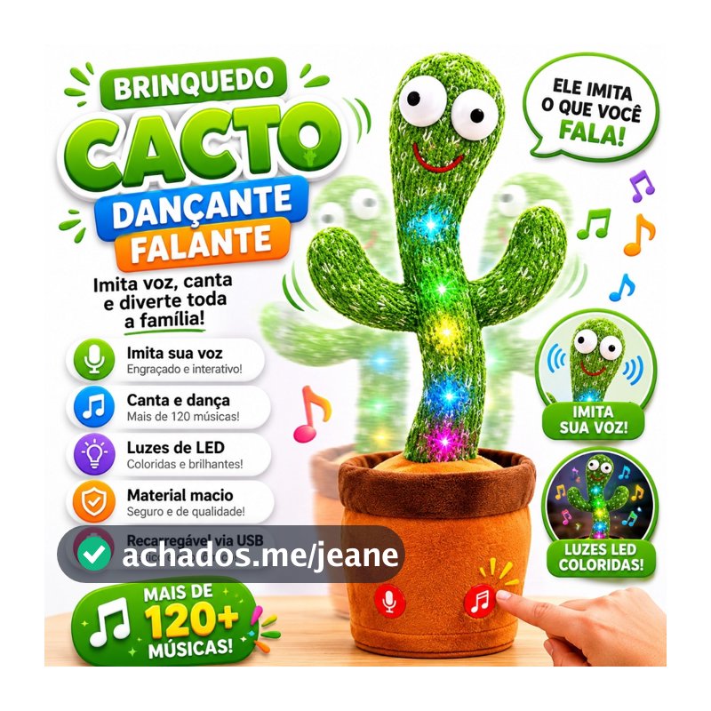 Brinquedo Cacto Dançante Falante Imita Voz Com Musicas Interativo Brinca