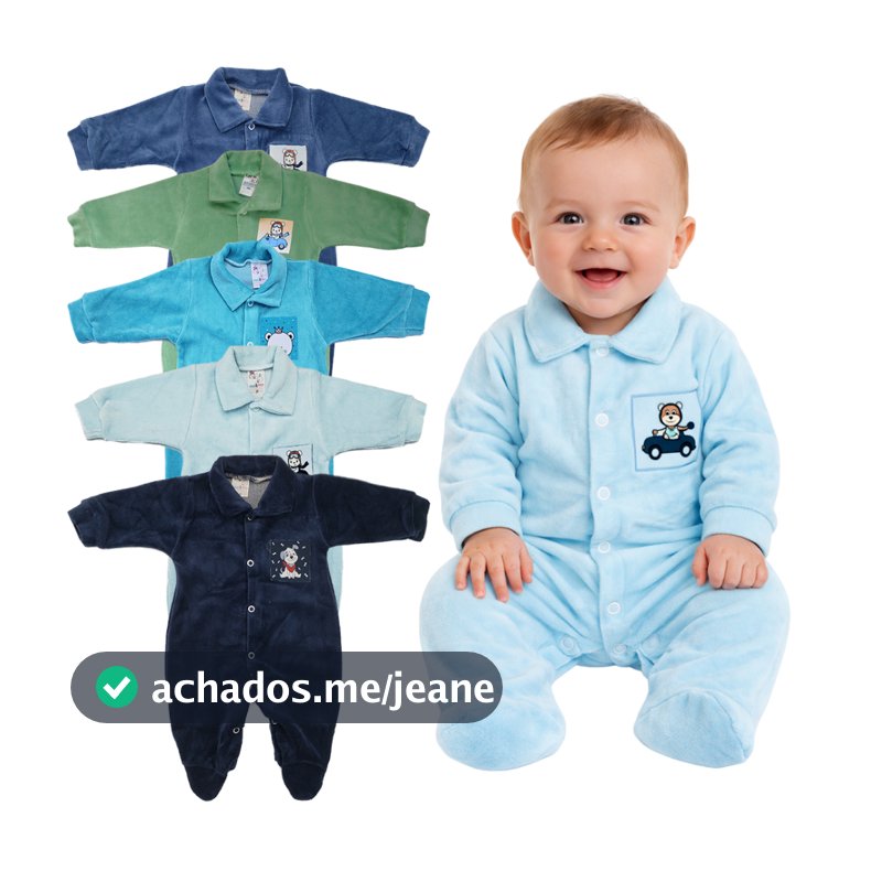 Macacão Bebê Plush Básico Algodão Patch Liso Menino Inverno Promoção