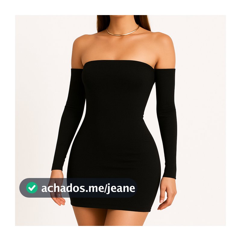Vestido Tubinho Ciganinha Tomara que Caia Colado com Manga Longa Feminino Outono/Inverno