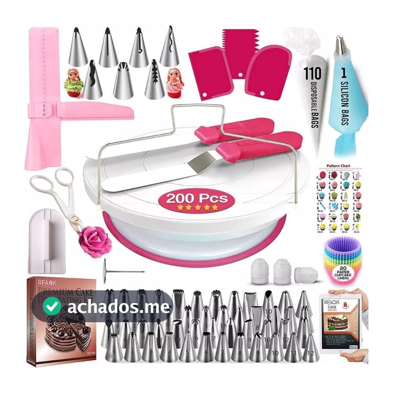 Kit Confeiteiro Completo com 200 Peças - Bicos de Confeitar Profissionais e Acessórios para Decoração