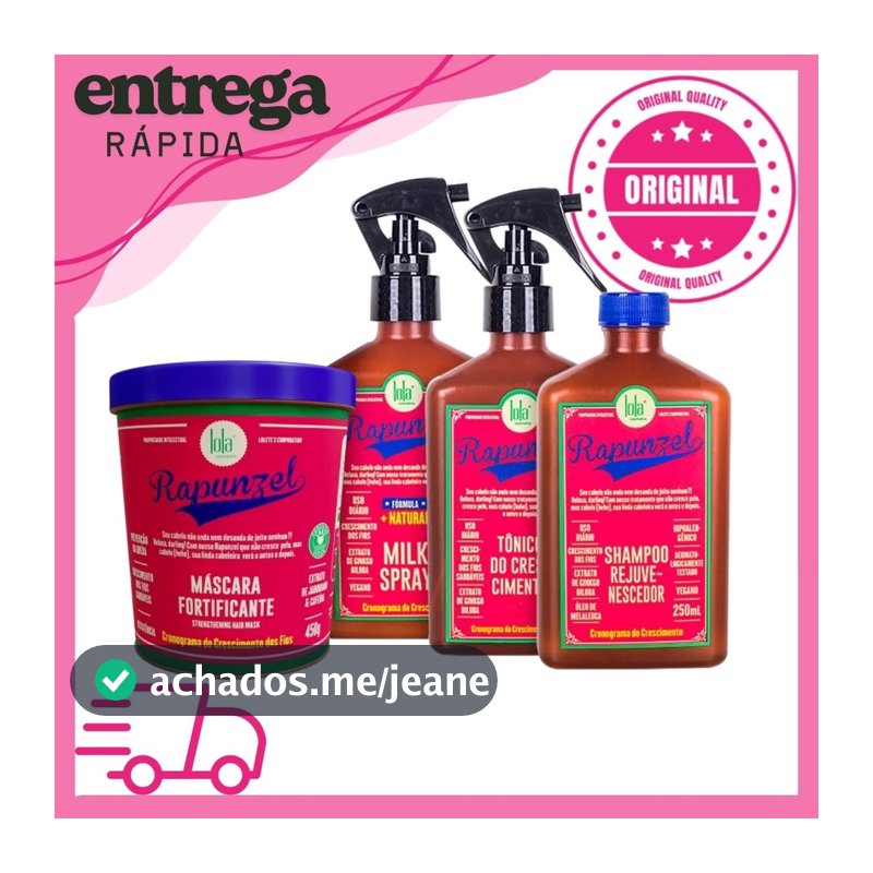 Kit Rapunzel Linha de Crescimento - Shampoo + Máscara + Tonico + Milk Lola