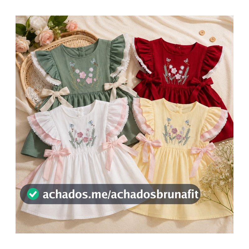 Vestido Infantil Bebê Bordado Delicado Menina M G 1 Ano Vestido Baby Bordado Meninas Vestido Aarração lateral