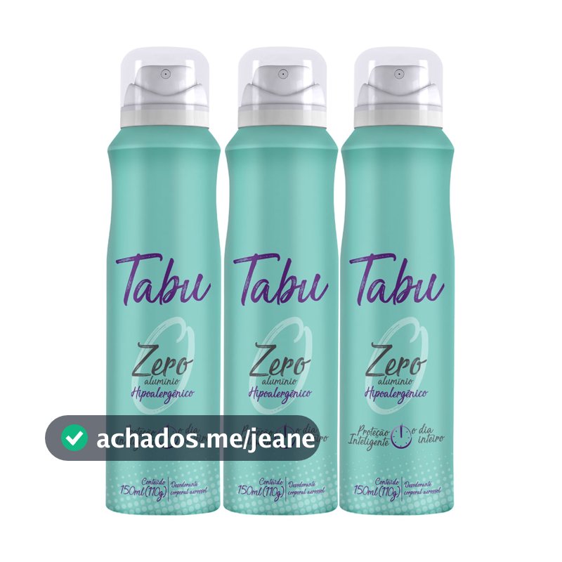 Kit Desodorante Aerosol Tabu Zero Alumínio 150Ml (3 unidades)