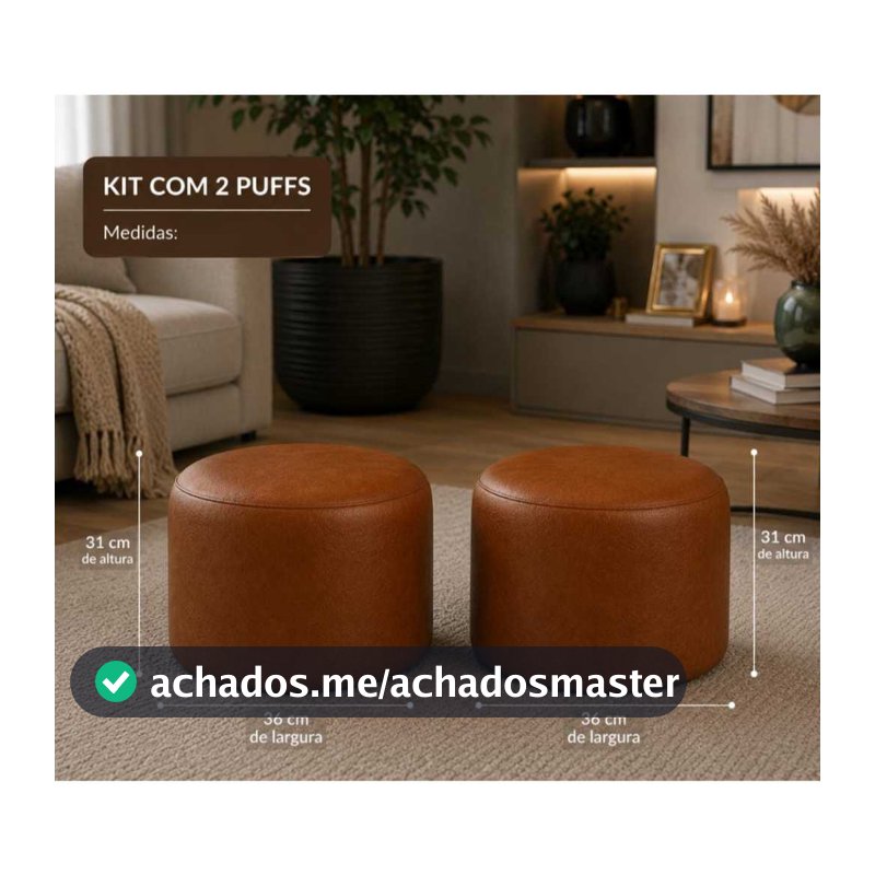 Kit com 2 Mini Puffs em Corino Whisky decorativo