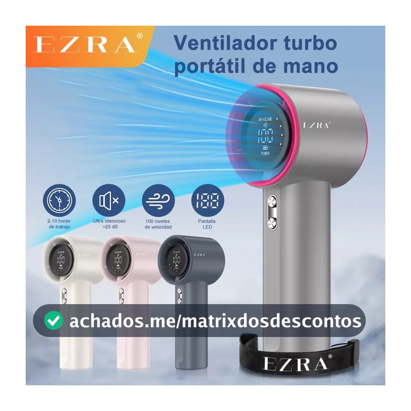 EZRA 3600Mah Mini Ventilador Vento Forte 100 Velocidade do Vento de Engrenagem Display Digital Ventilador Ajustável