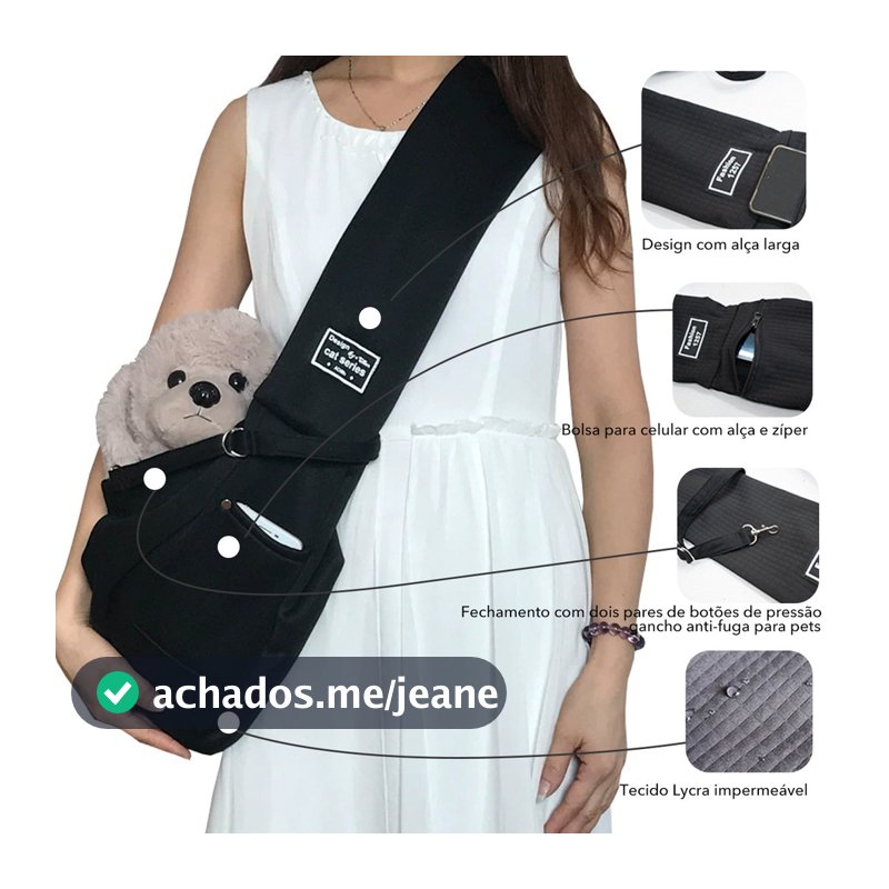 Mochila de Transporte Pet – Bolsa Sling Portátil para Gatos e Cachorros com Alça Ajustável, Viagem e Passeio Confortável