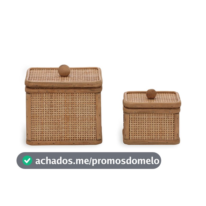 Kit Caixas Rattan 2 Peças Organizador Decoracao Luxo Natural