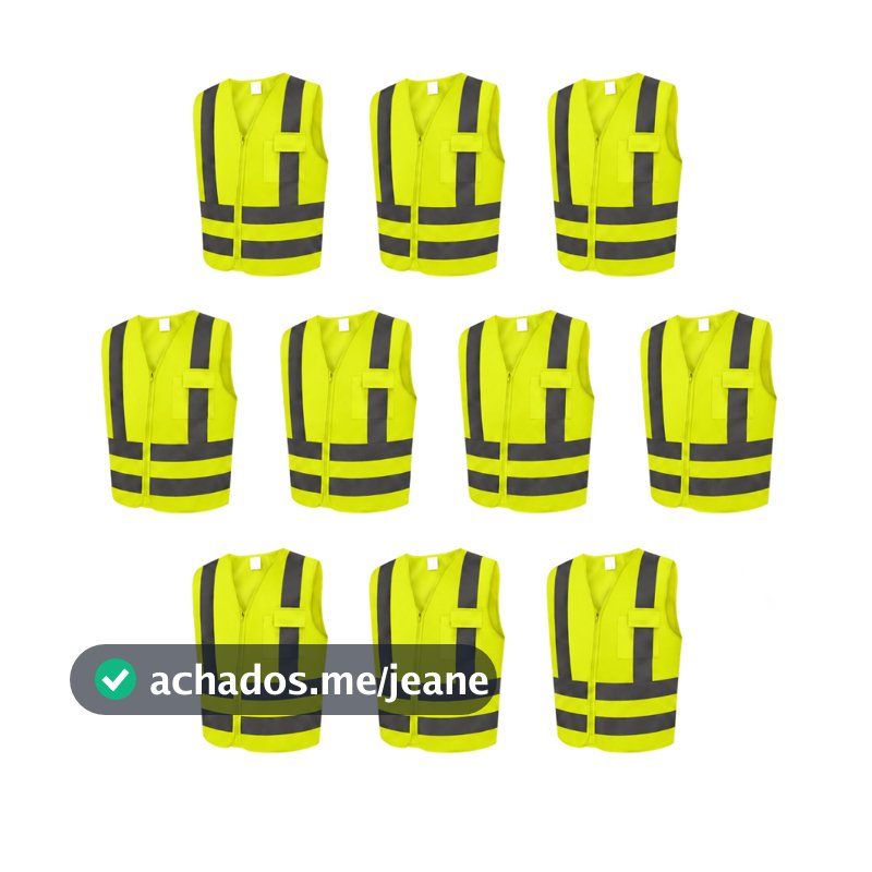 Kit 5 Colete Segurança Tipo Blusão Refletivo Bolso Zíper Alta Visibilidade EPI Sinalização Proteção