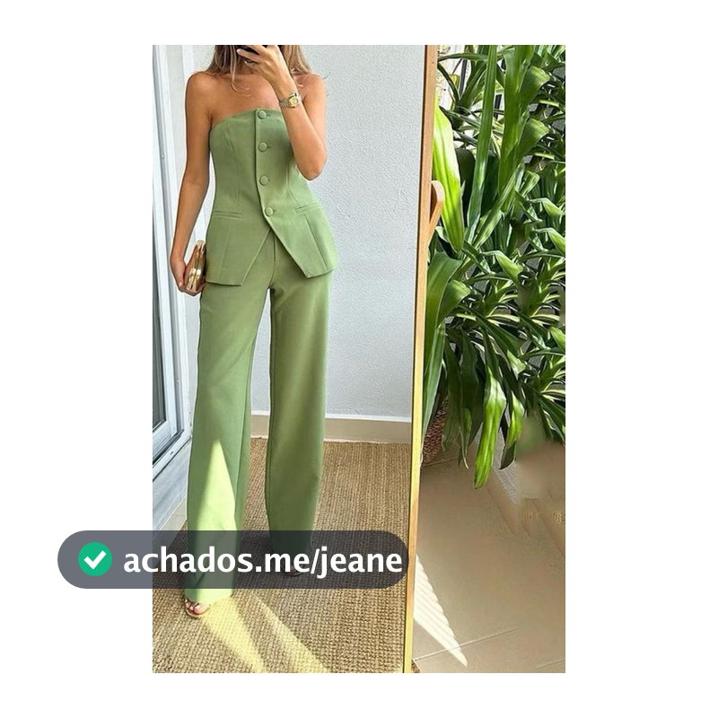 Conjunto Feminino com Calça Lisa com Botão e Fenda Frontal