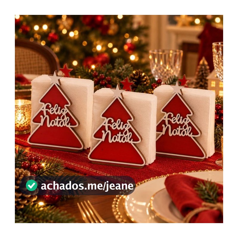 Kit 3 Porta Guardanapos Natalinos em MDF Árvore de Natal para Mesa Posta ceia