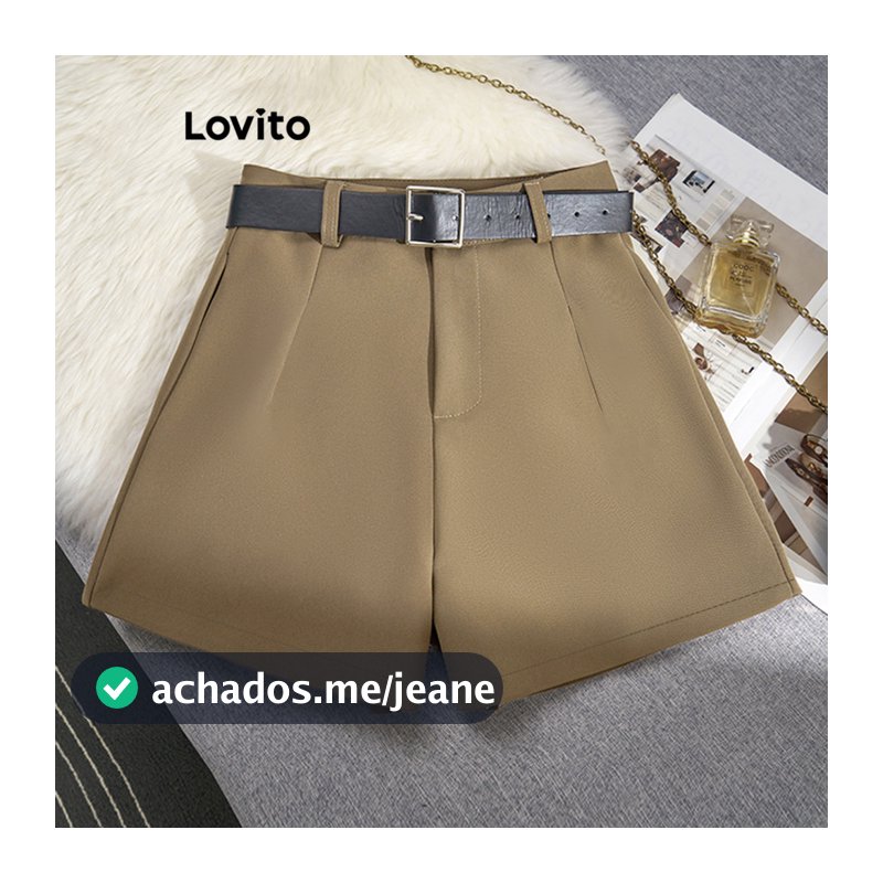 Lovito Elegante Shorts Com Botão De Verão/Primavera Para Mulheres LNE29232 (Marrom)