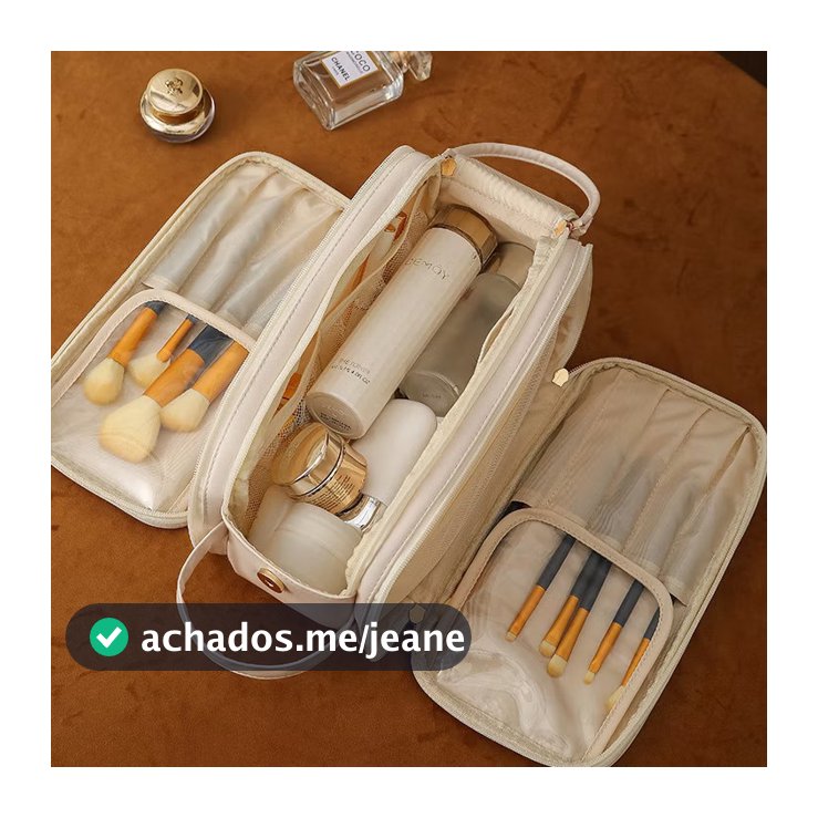 Bolsa Cosmética De Grande Capacidade Com Abertura Em Forma De U Para Mulheres Portátil Viagem Multi-Compartment Couro