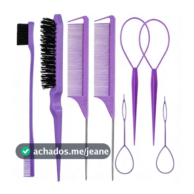 ANA1108 Conjunto 8 peças para estilizar e trançar o cabelo incluindo pente e ferramenta para trançar