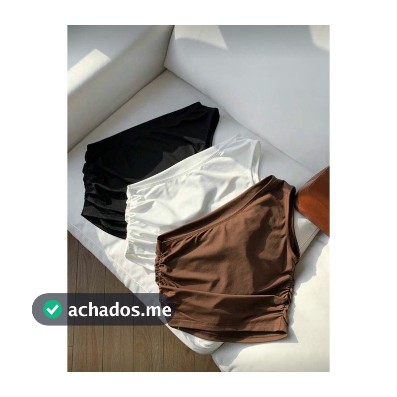 cropped mula manca franzido 1 manga só com plissado decote top feminino liso dia dia look casual moda um lado só verão