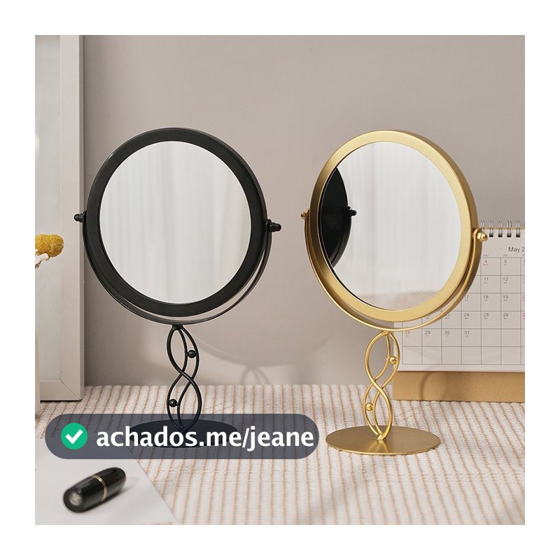Espelho De Mesa Maquiagem Penteadeira Metal Redondo Giratório Dourado Preto
