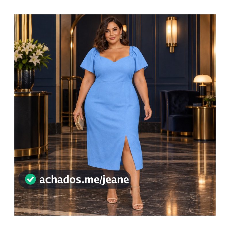 Vestido Plus Size Feminino Manga Princesa Curta Midi Soltinho Elegante Casual Moderno Confortável