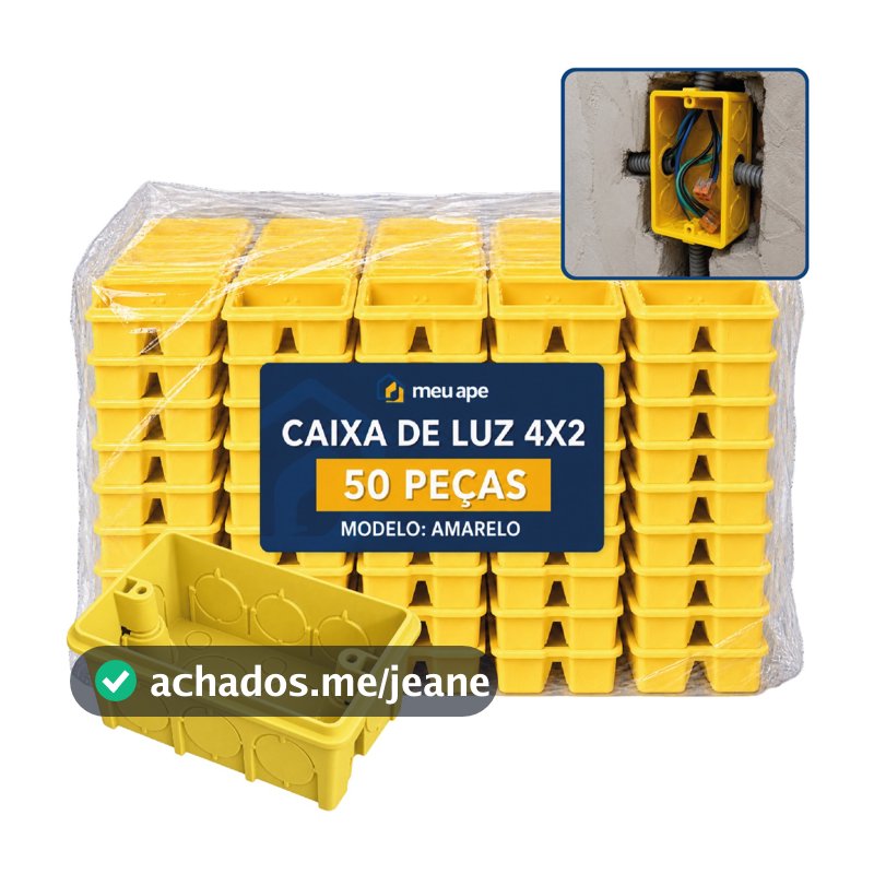 50 Caixa de Luz 4x2 Reforçada P/ Tomada Interruptor Embutir Amarelo Preto Energia