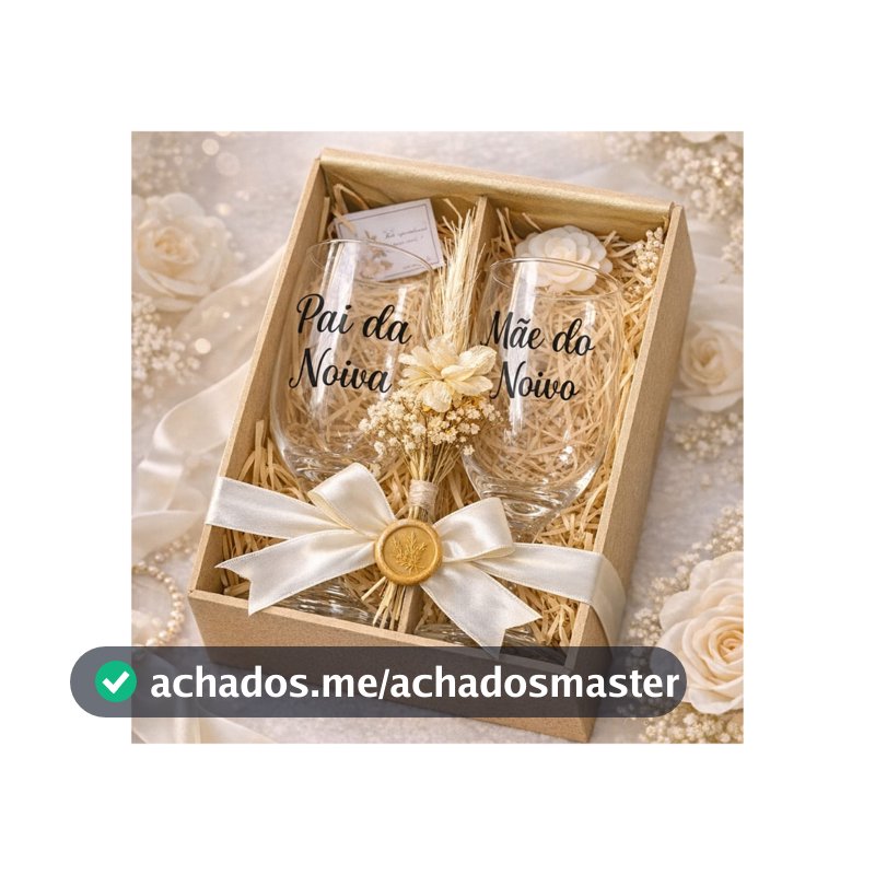 Caixa Presente Pais dos Noivos | Caixa com Mensagem Personalizada + 2 Taças