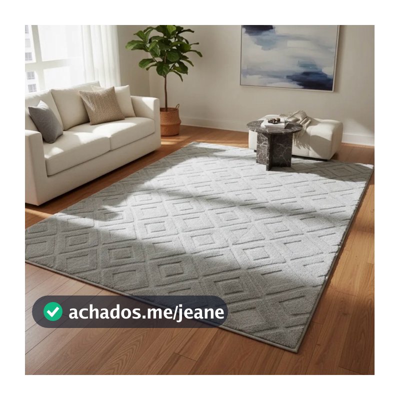 Tapete Sala Antiderrapante Jacquard Com Relevo Geométrico sem Pelo